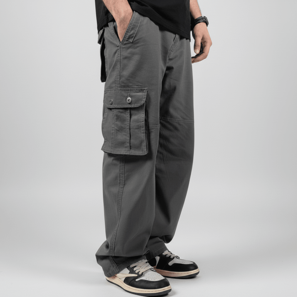 Wide Leg Cargo Pants - Gray - | G STREET