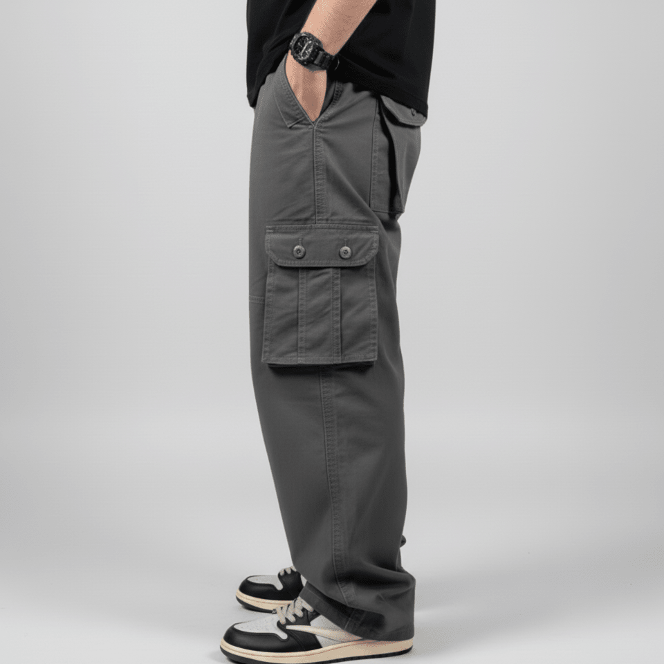 Wide Leg Cargo Pants - Gray - | G STREET