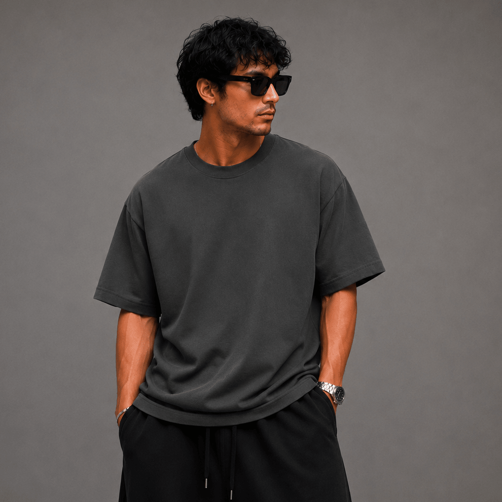 Oversized Dropped Shoulder T-Shirt - Grey - Oversized T-Shirt | G STREET