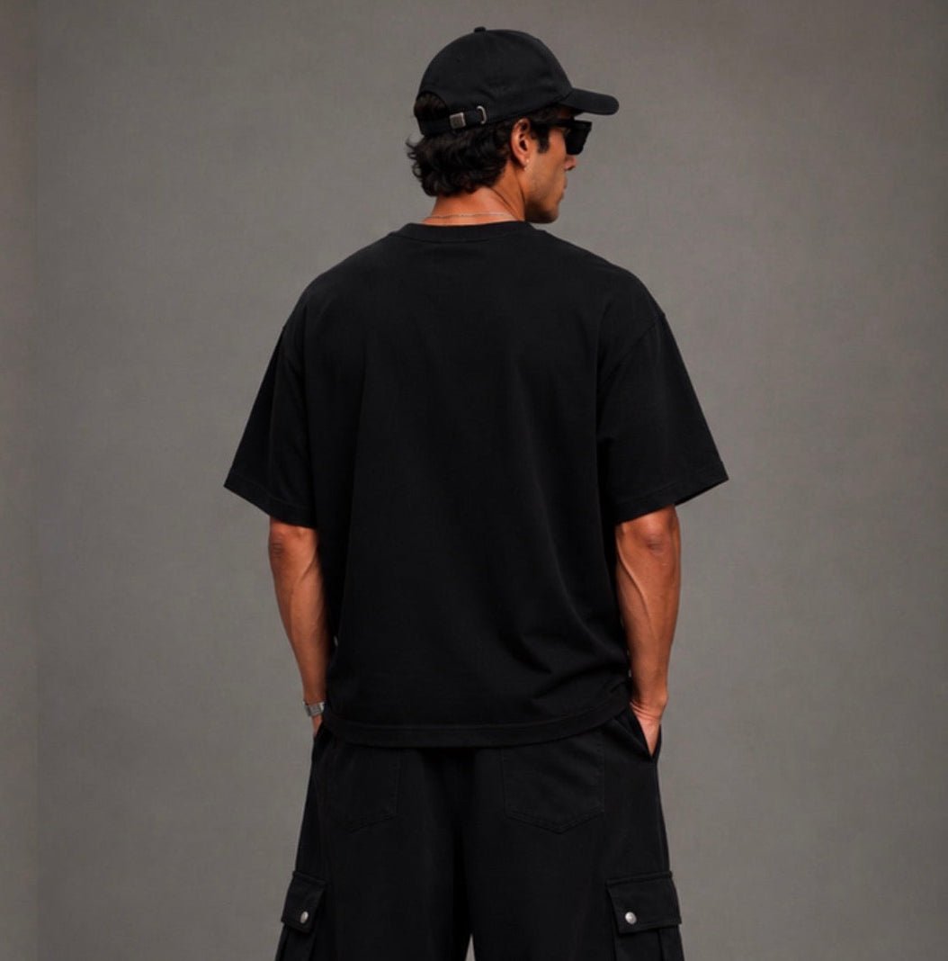 Oversized Dropped Shoulder T-shirt - Black - Oversized T-Shirt | G STREET