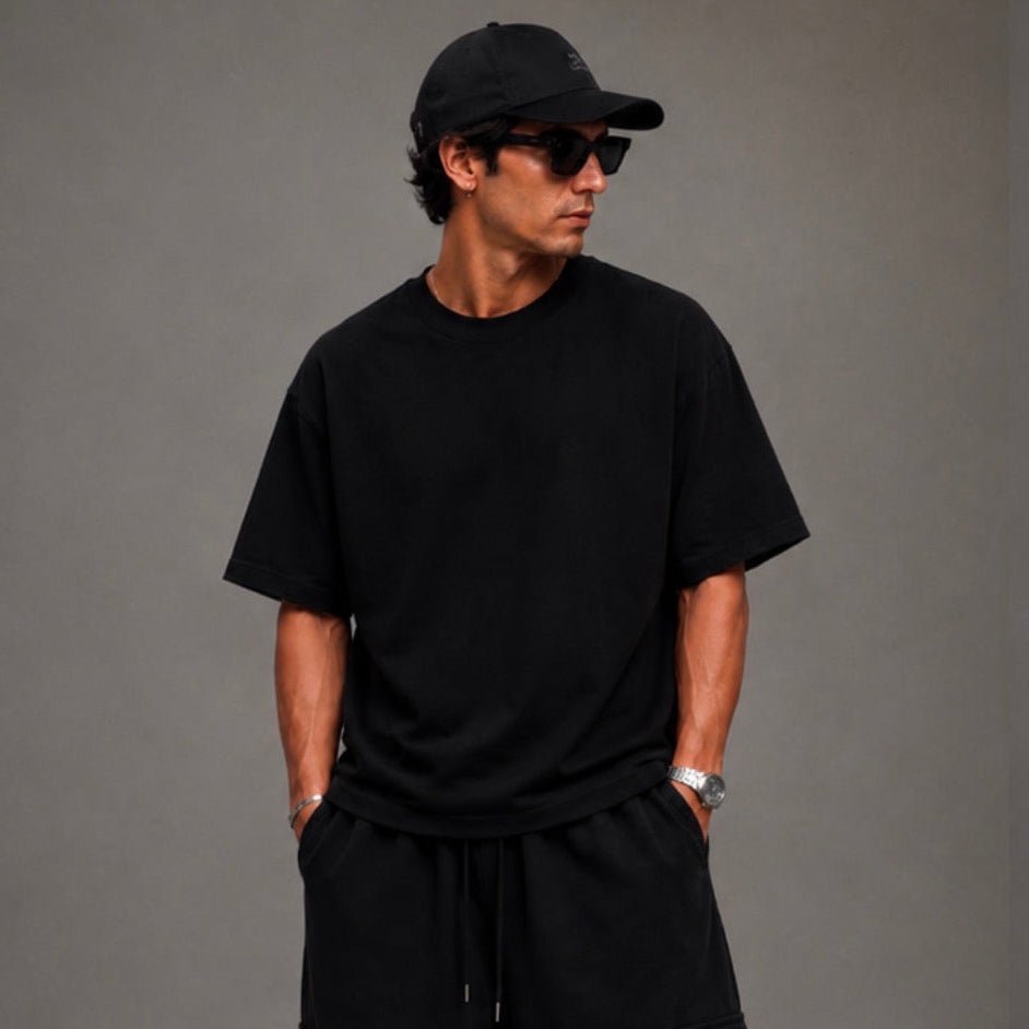Oversized Dropped Shoulder T-shirt - Black - Oversized T-Shirt | G STREET