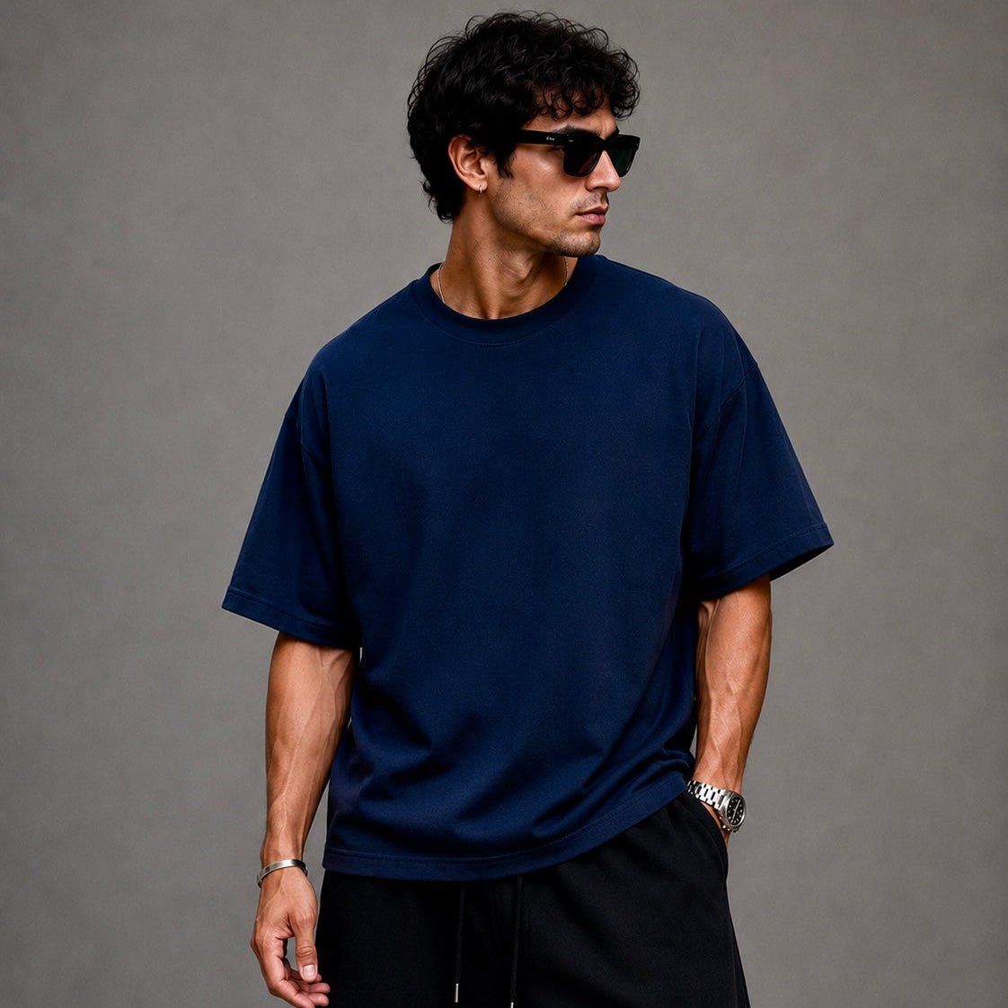 Oversized Dropped Shoulder T-Shirt - Blue - Oversized T-Shirt | G STREET