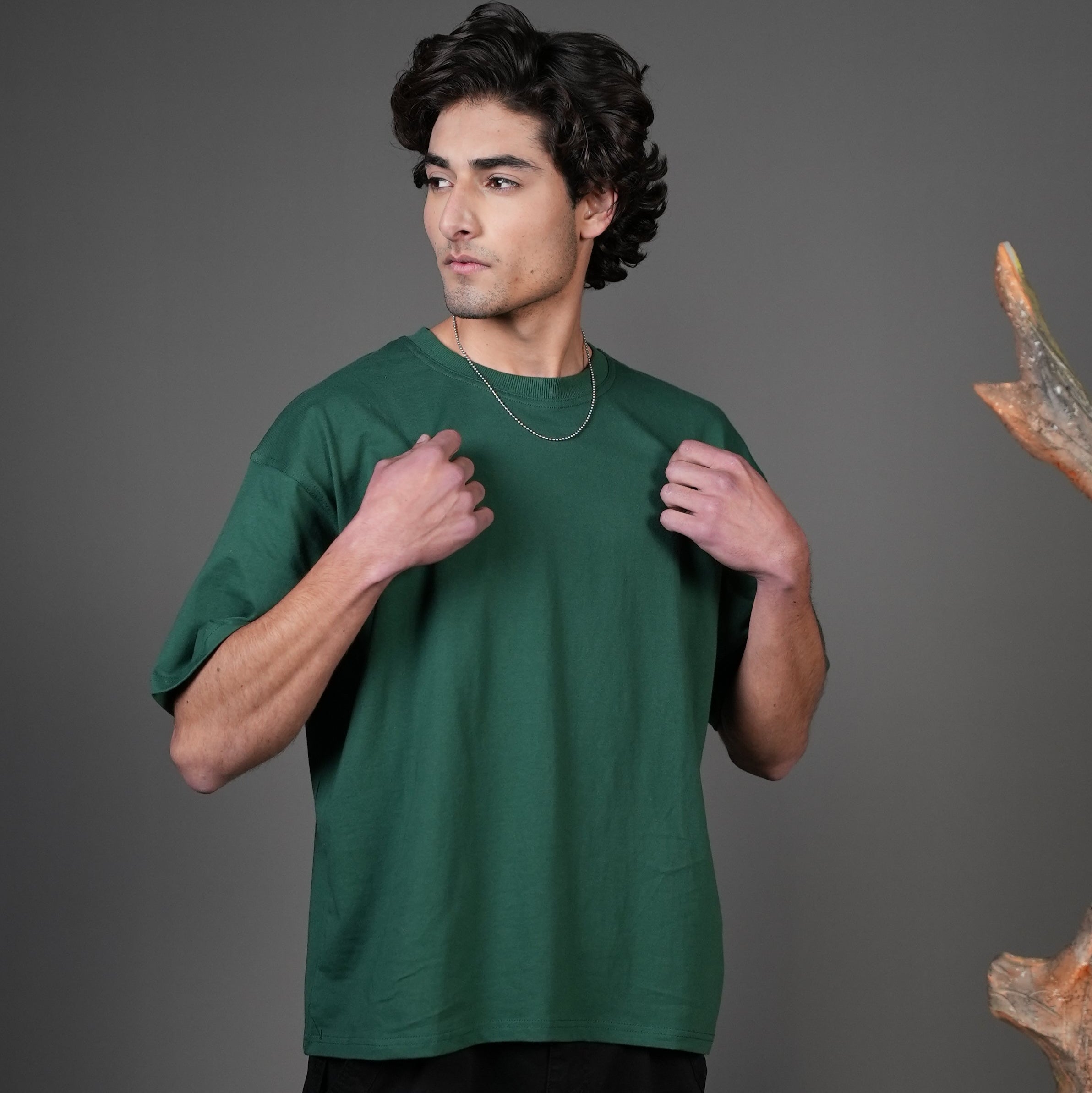 Oversized Dropped Shoulder T-Shirt - Green