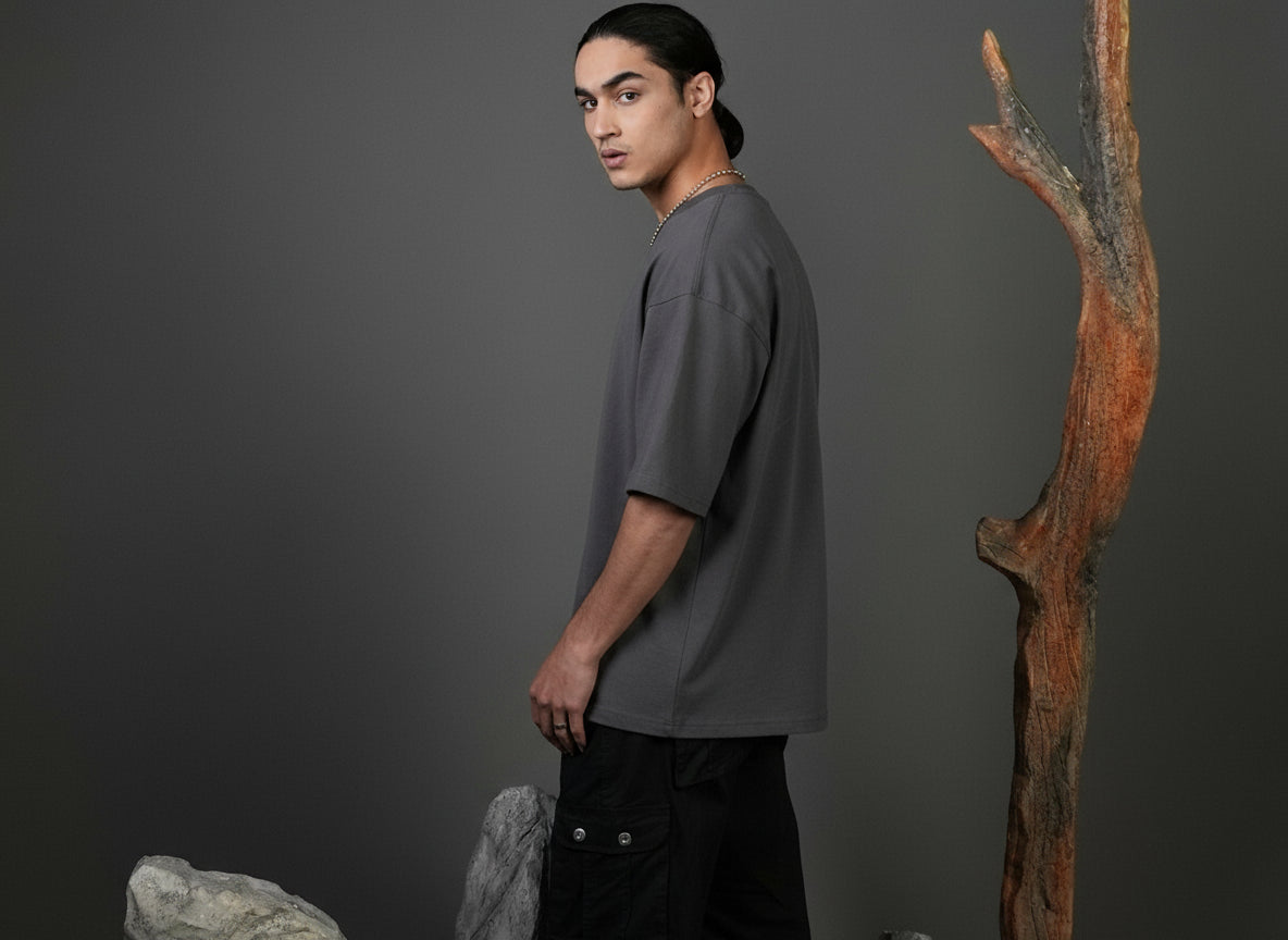 Oversized Dropped Shoulder T-Shirt - Grey