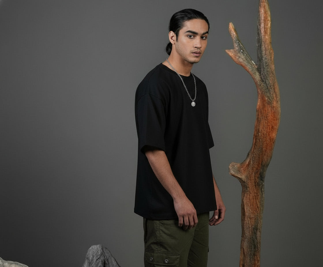 Oversized Dropped Shoulder T-shirt - Black