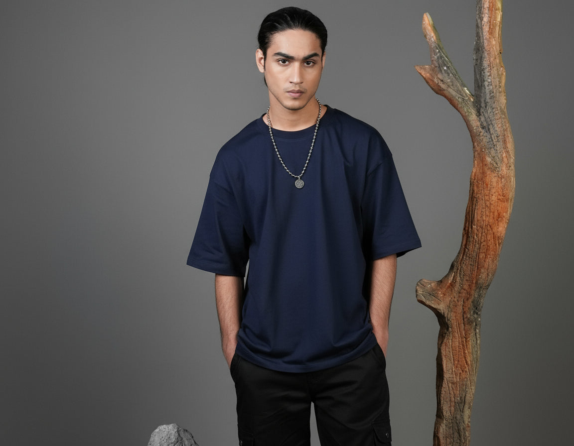 Oversized Dropped Shoulder T-Shirt - Blue