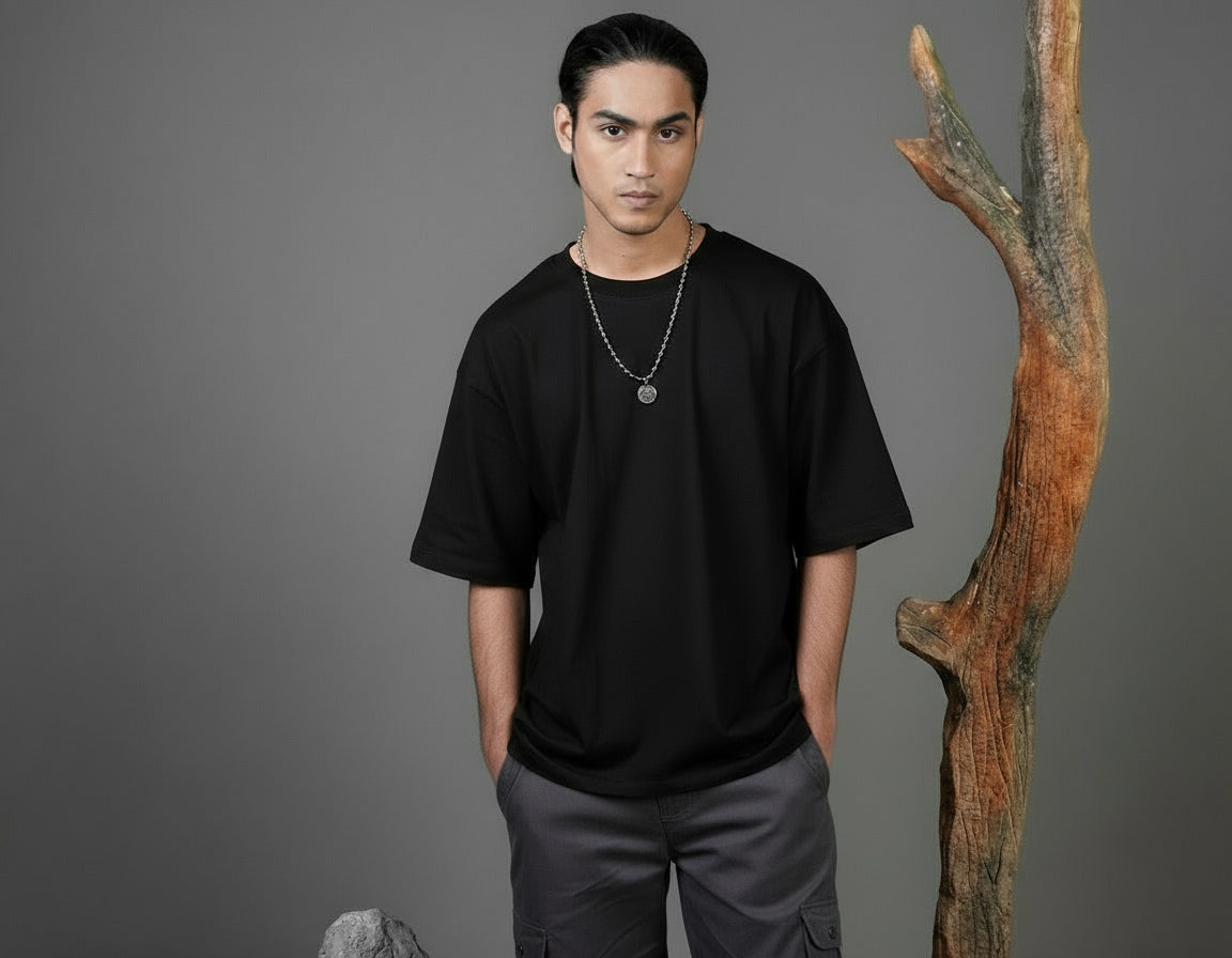 Oversized Dropped Shoulder T-shirt - Black