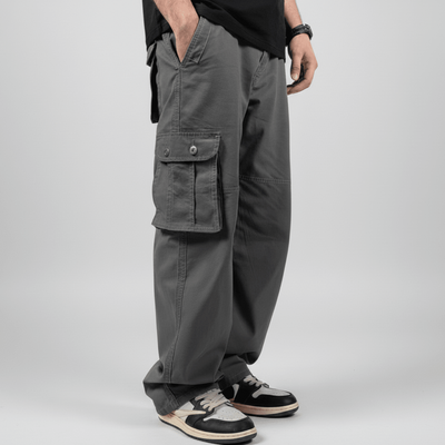 Wide Leg Cargo Pants - Gray - | G STREET