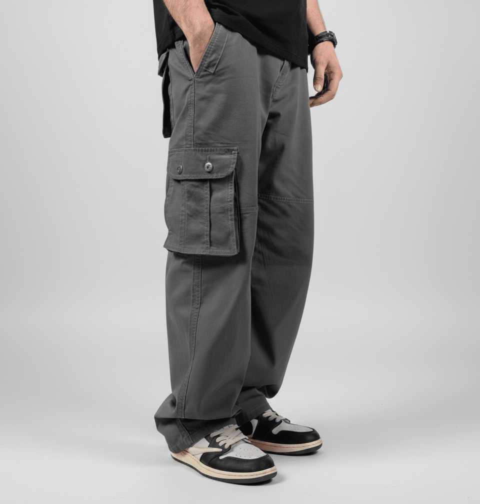 Wide Leg Cargo Pants - Gray - | G STREET