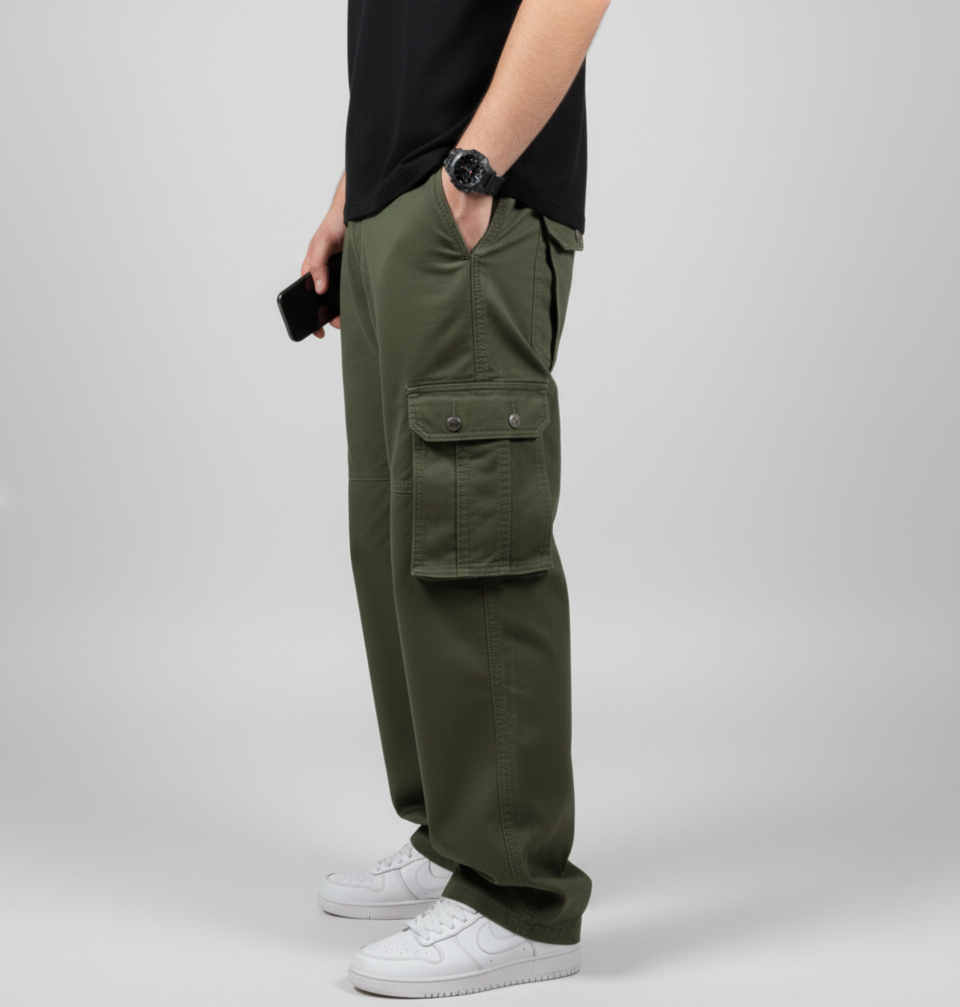 Wide Leg Cargo Pants - Olive