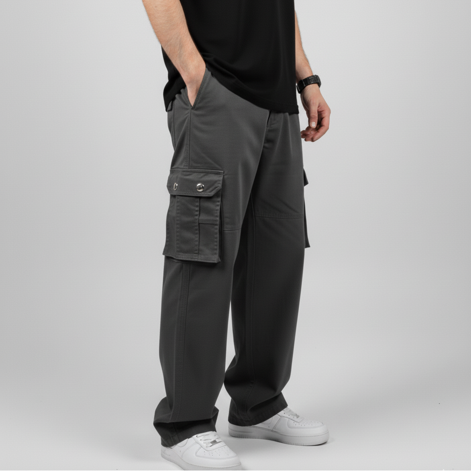 Wide Leg Cargo Pants - Gray