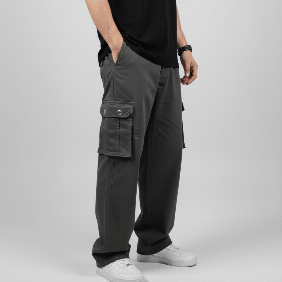 Wide Leg Cargo Pants - Gray - | G STREET
