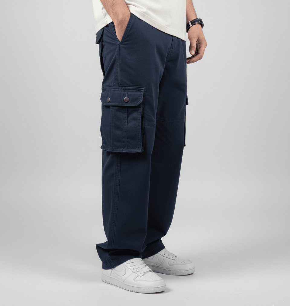 Wide Leg Cargo Pants - Blue - | G STREET