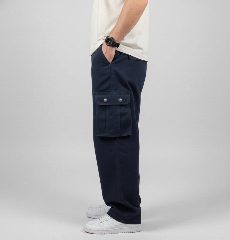 Wide Leg Cargo Pants - Blue