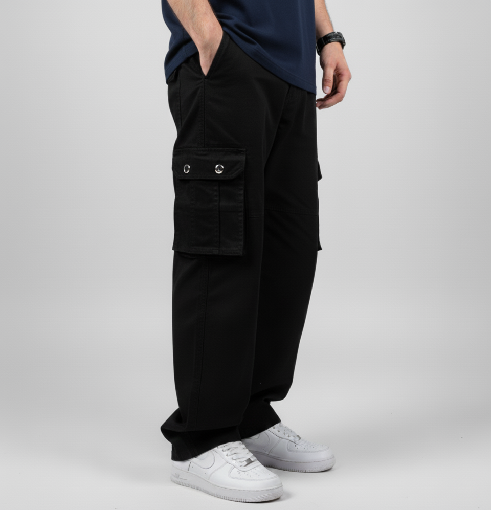 Wide Leg Cargo Pants - Black