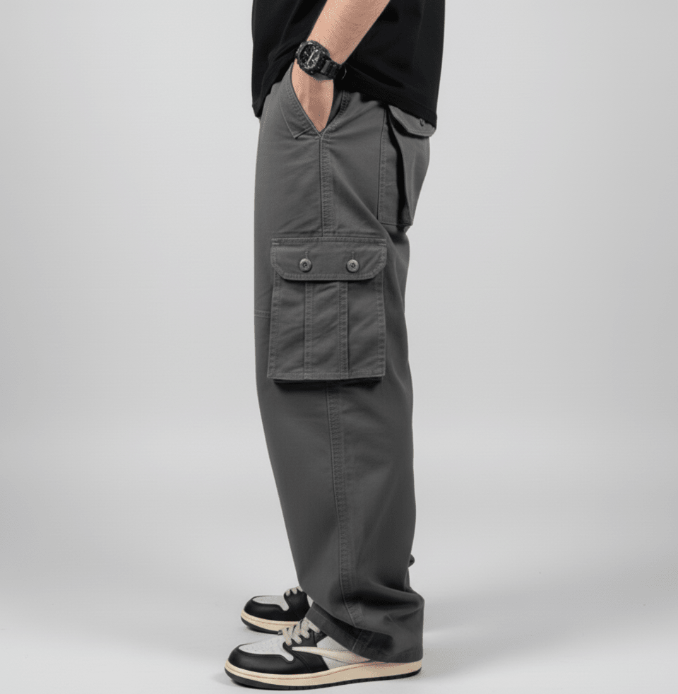 Wide Leg Cargo Pants - Gray - | G STREET