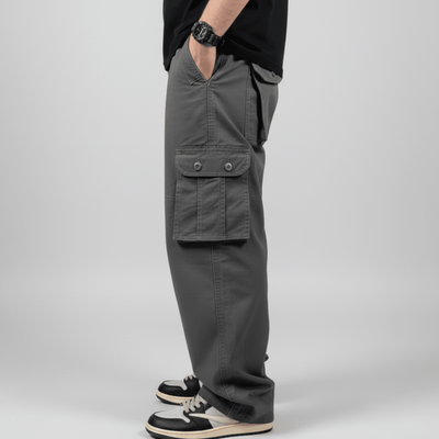 Wide Leg Cargo Pants - Gray - | G STREET